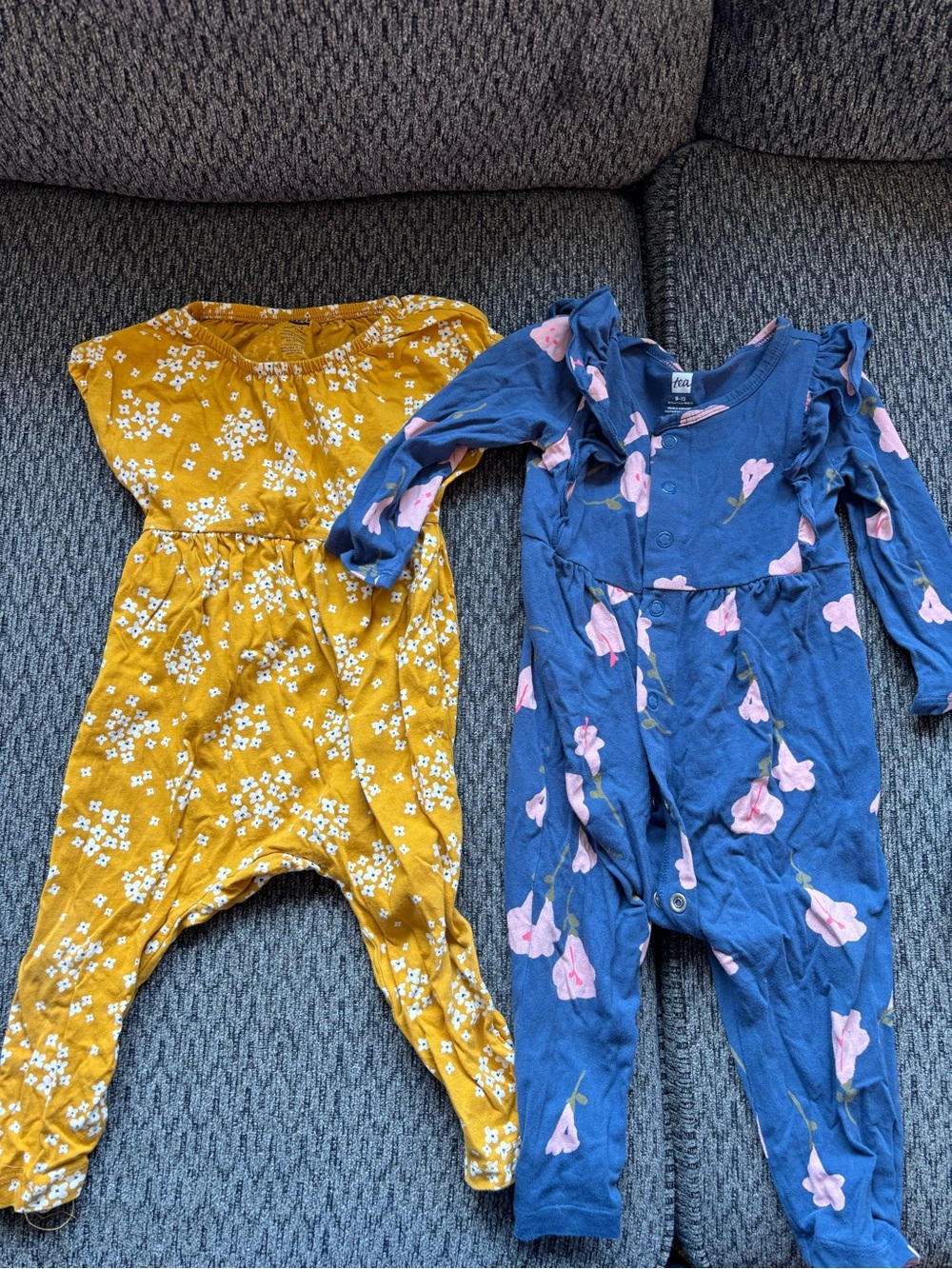 Tea Collection Romper set - Mustard & Navy